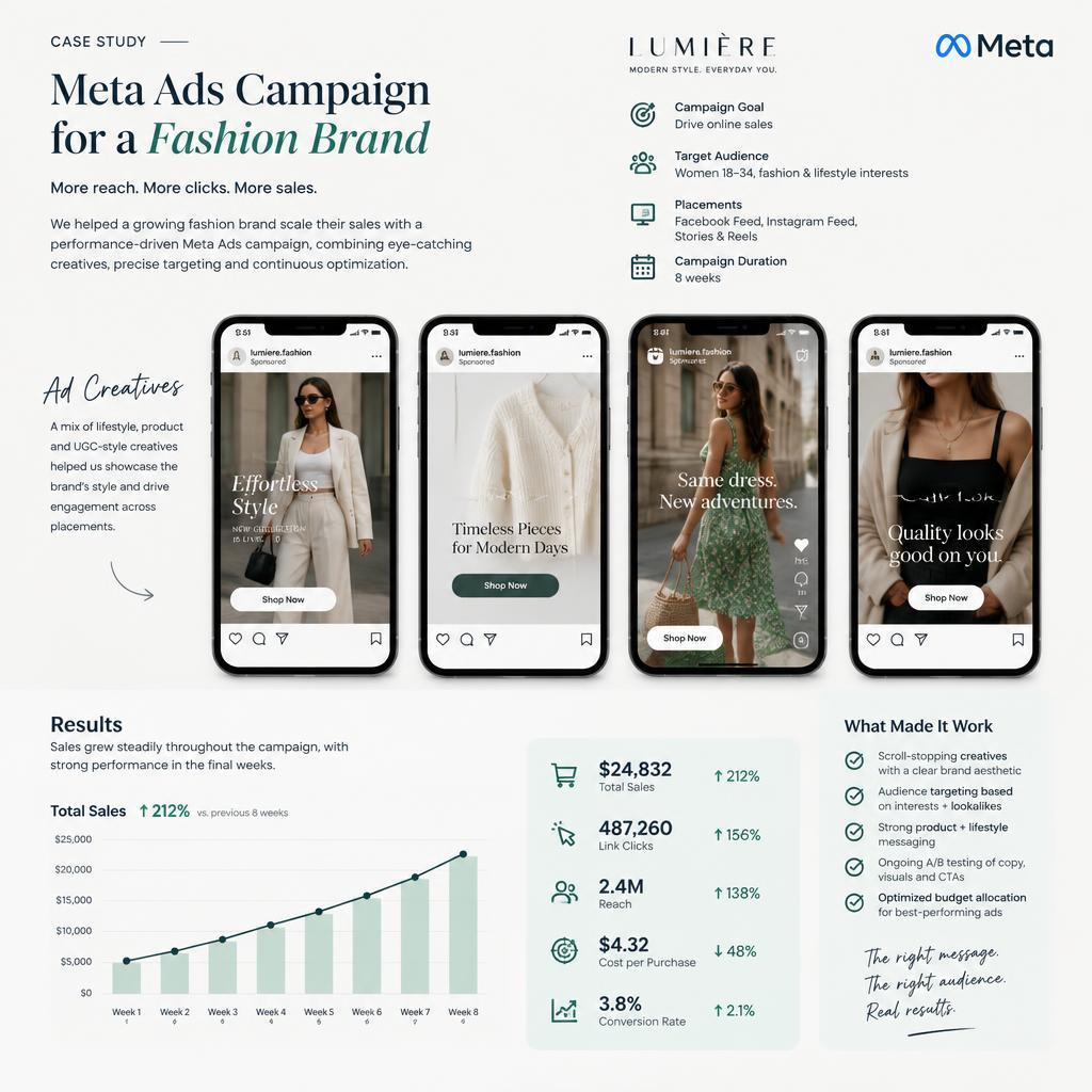 Studi kasus kampanye Meta Ads untuk brand fashion dengan materi iklan di ponsel